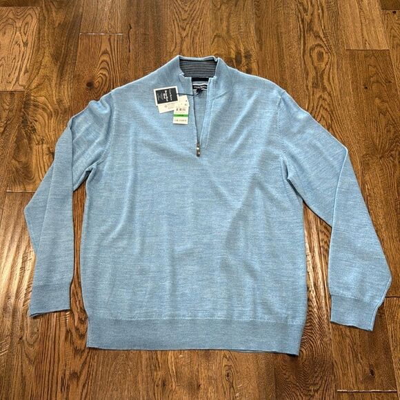 NWT Men’s Club Room Merino Wool 1/4 Zip. Blue. Sz L. - Picture 1 of 3